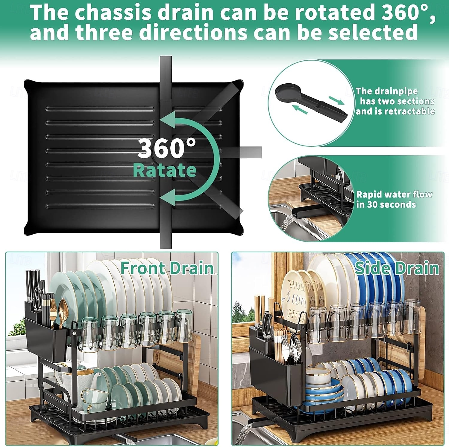 Tableware drying rack 2-layer utensil drain rack with detachable utensil rack and swivel joint durable high carbon steel material larger capacity easy to install black 2025 - $61.99 –P10