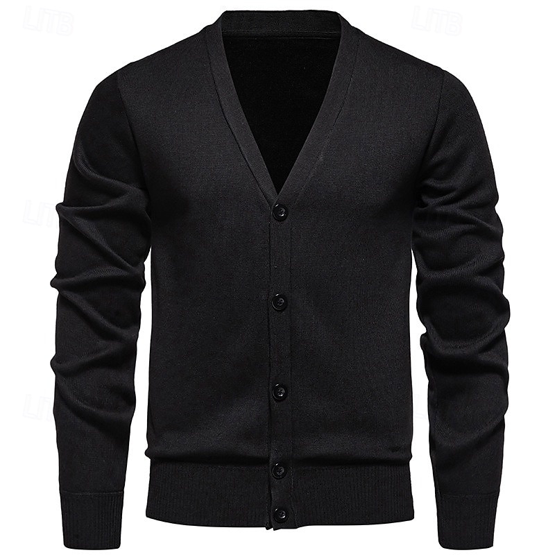 Hombre Chaqueta de Punto Suéter recortado Suéter de punto Estriado Tejer Regular Abotonar Bolsillo Color sólido Escote en Pico Moda Clásico Vacaciones Ropa Cotidiana Ropa Otoño invierno Rojo tinto 2025 - $31.99 –P5