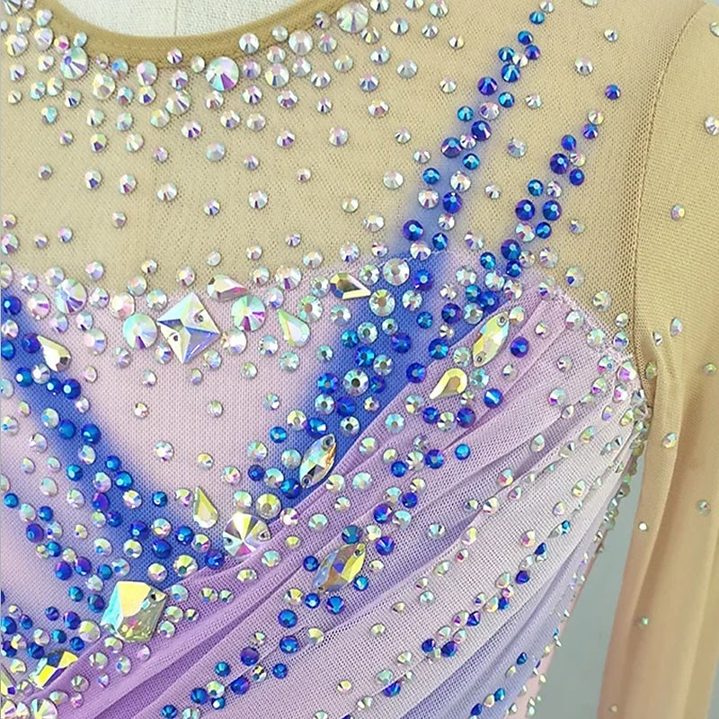 Eiskunstlaufkleid Damen Mädchen Eislaufen Kleid Rosa Asymmetrischer Saum Netzstoff Hohe Elastizität Training Wettbewerb Eiskunstlaufkleidung Klassisch Kristall / Strass Langarm Eislaufen Eiskundstlauf 2025 - $256.39 –P4
