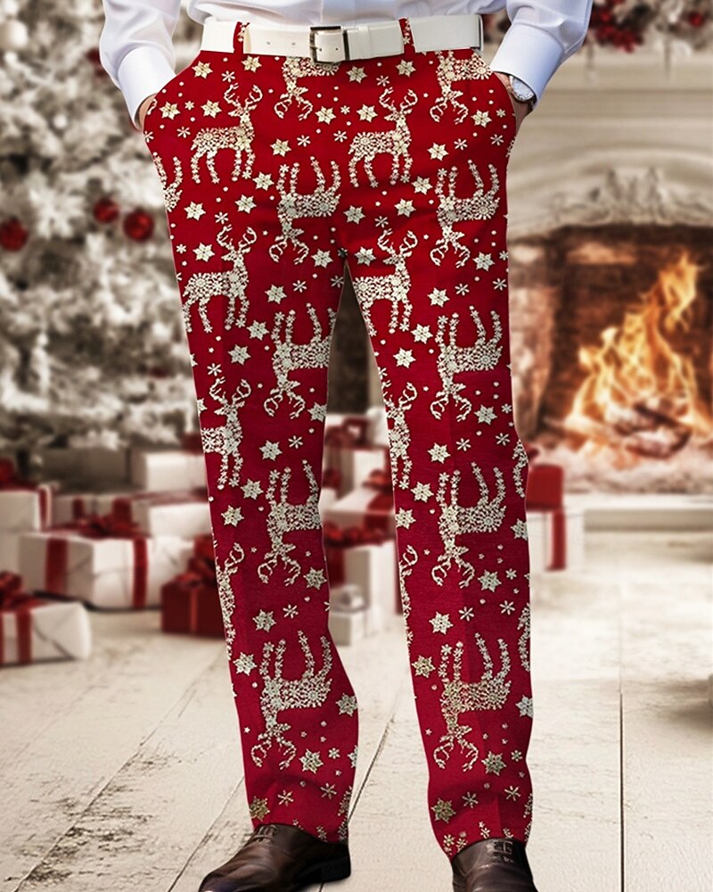 Homens Calças de Natal Social Calças Botões Bolsos Perna reta Veado Conforto Formal Natal O negócio Moda Estilo Clássico Vermelho Micro-Elástica de 2025 por $43.99 –P1