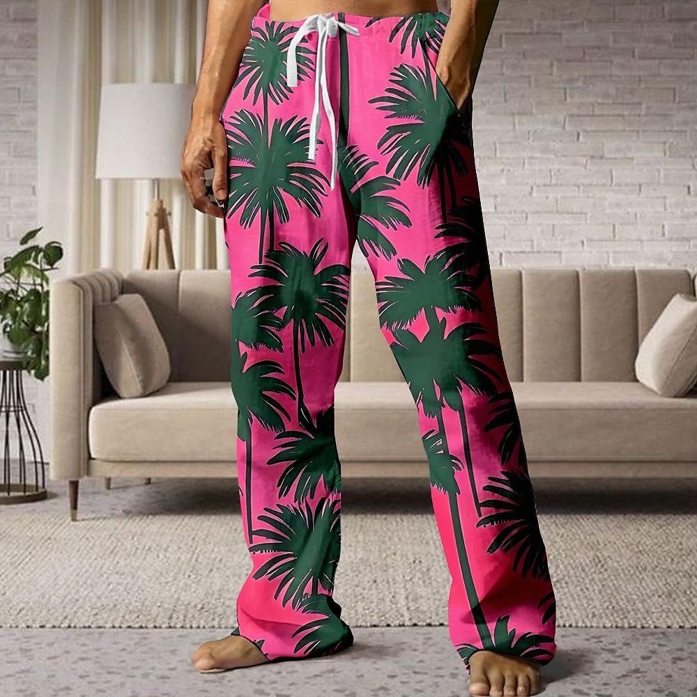 Per uomo Palma Pantaloni Vita normale Vita elastica con coulisse Hawaiano Informale Esterno Per eventi Abbigliamento mare Pantaloni a gamba dritta Estate Primavera Autunno Stampa 3D Giallo Rosa Blu del 2025 a $25.99 –P4