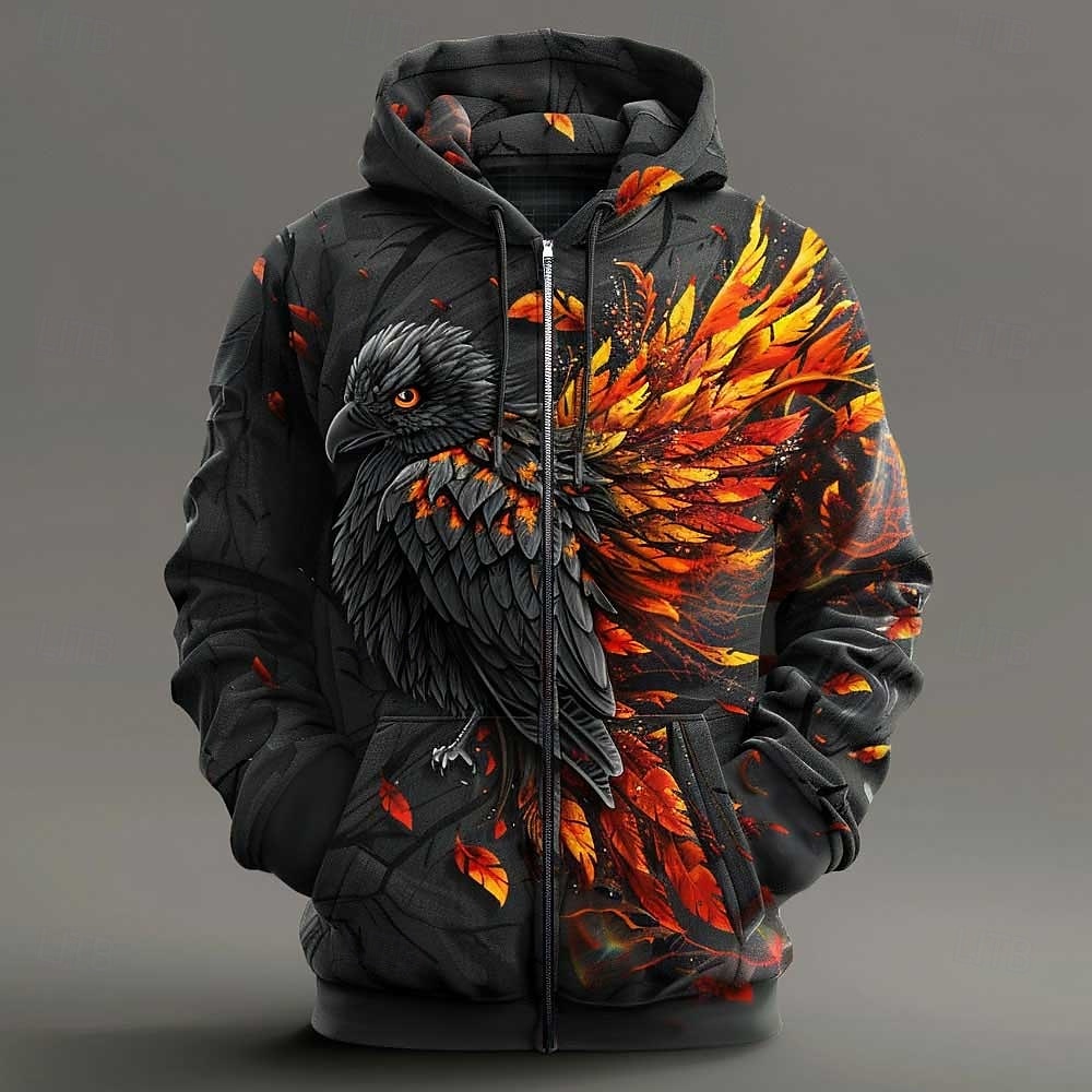 Men's Crow Hoodies Outerwear Hooded Sweatshirt Crew Neck Fashion 3D Print Vacation Going out Streetwear Black Zipper Drawstring Fall Winter Designer 2025 - $29.99 –P1