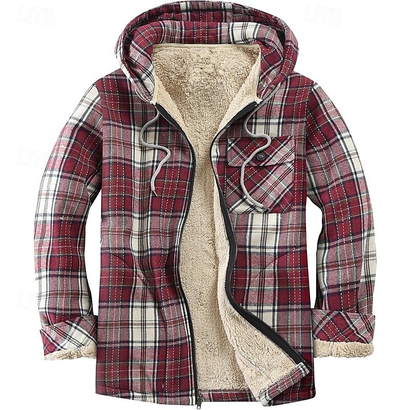 Pánské Mikina na zip Mikina s kapucí na zip Fleecová bunda Černá Rubínově červená Světle modrá Kapuce Pléd Zapni Kapsy Sporty a outdoor Denní Dovolená Polyester Šik ven Základní Na běžné nošení 2025 - $48.99 –P5