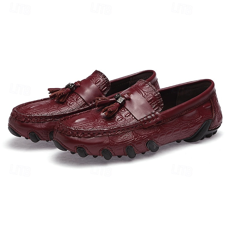 burgunder loafers med krokodillemønster for menn med duskdetalj og sklisikker såle - luksuriøse slip-on sko for fritids- og formell bruk 2025 - $42.99 –P1