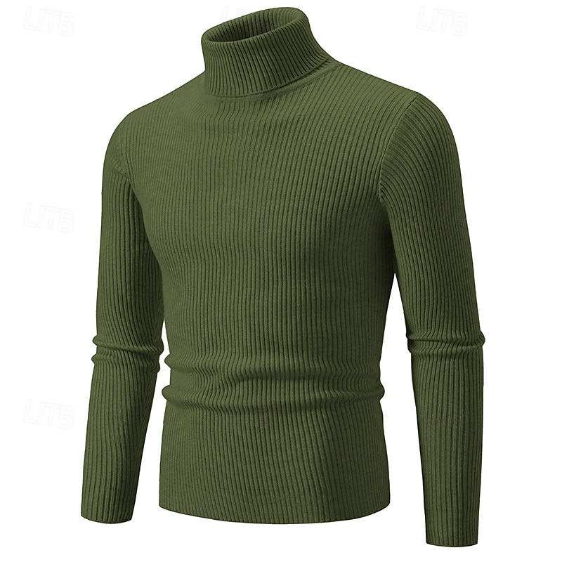 Herren Pullover Gerippt Stricken Standard Strick Schmaler Schnitt Glatt Rollkragen Moderne zeitgenössische Arbeit Freizeitskleidung Bekleidung Winter Frühling & Herbst Schwarz Weiß M L XL 2025 - $25.99 –P11
