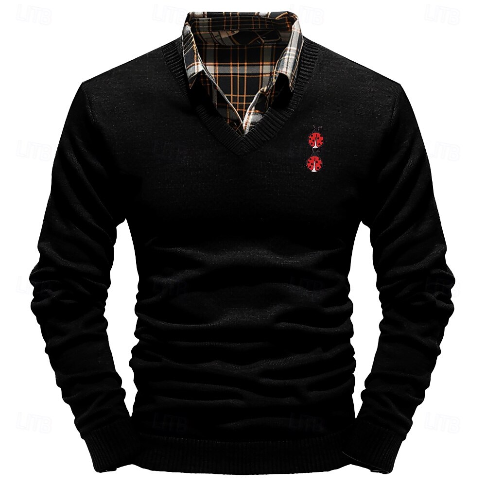 Weihnachten Herren Käfer Pullover V Ausschnitt Brautkleider schlicht Outdoor Täglich Pullover für Silvester Bestickt Gestrickt Warm Langarm Herbst Winter Wein Schwarz Weiß 2025 - $37.99 –P2