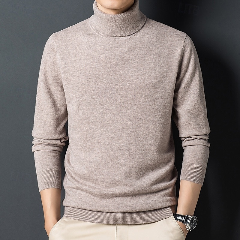 Men's 100% Wool Pullover Sweater Jumper Knit Solid Color Turtleneck Knitwear Elegant Christmas Outdoor Clothing Apparel Fall Winter Black Red S M L 2025 - $57.99 –P4
