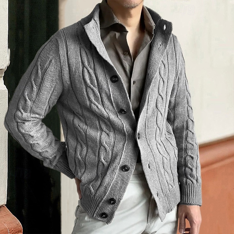 Herren Strickjacke Kurzer Pullover Gedrehtes Stricken Standard Knopf Feste Farbe Ständer Modisch Klassisch Urlaub Freizeitskleidung Bekleidung Herbst Winter Schwarz Kaki M L XL 2025 - $40.99 –P4