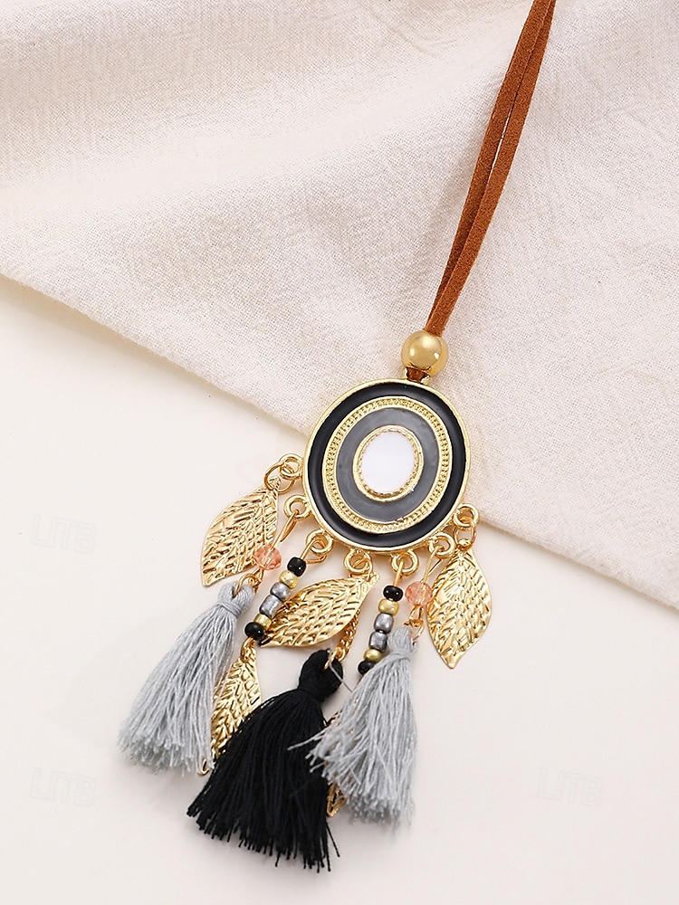 kvinners boho dusk halskjede med skinnsnor og drømmefanger anheng - perfekt for festivaler og bohem stil 2025 - $7.99 –P12