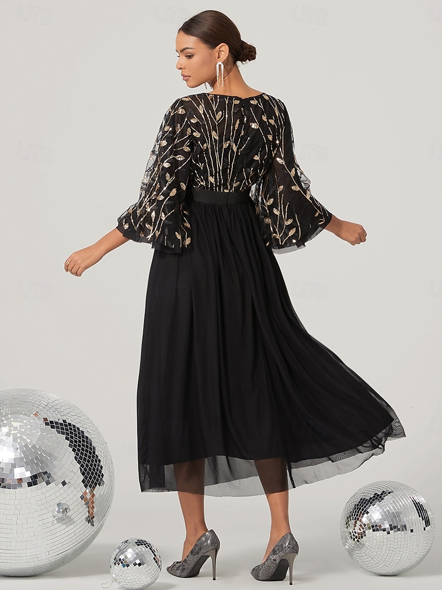 A-Linien Abendkleid Elegantes Kleid Hochzeit Hochzeitsgast Knöchellang 3/4 lange Ärmel Juwelkragen Nylon mit Glitzer 2025 - $170.99 –P2
