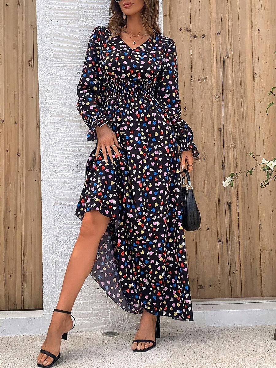 Damen Maxidress Casual kleid Schaukelkleid A Linie Kleid Boho-Kleid Brautkleider schlicht Täglich Regular Fit Blumen Langarm V Ausschnitt Schwarz Weiß Grün Sommer Frühling Herbst 2025 - $33.99 –P6