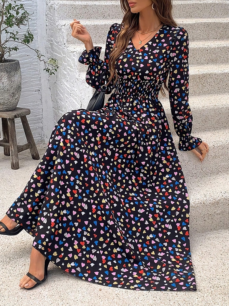Damen Maxidress Casual kleid Schaukelkleid A Linie Kleid Boho-Kleid Brautkleider schlicht Täglich Regular Fit Blumen Langarm V Ausschnitt Schwarz Weiß Grün Sommer Frühling Herbst 2025 - $33.99 –P7