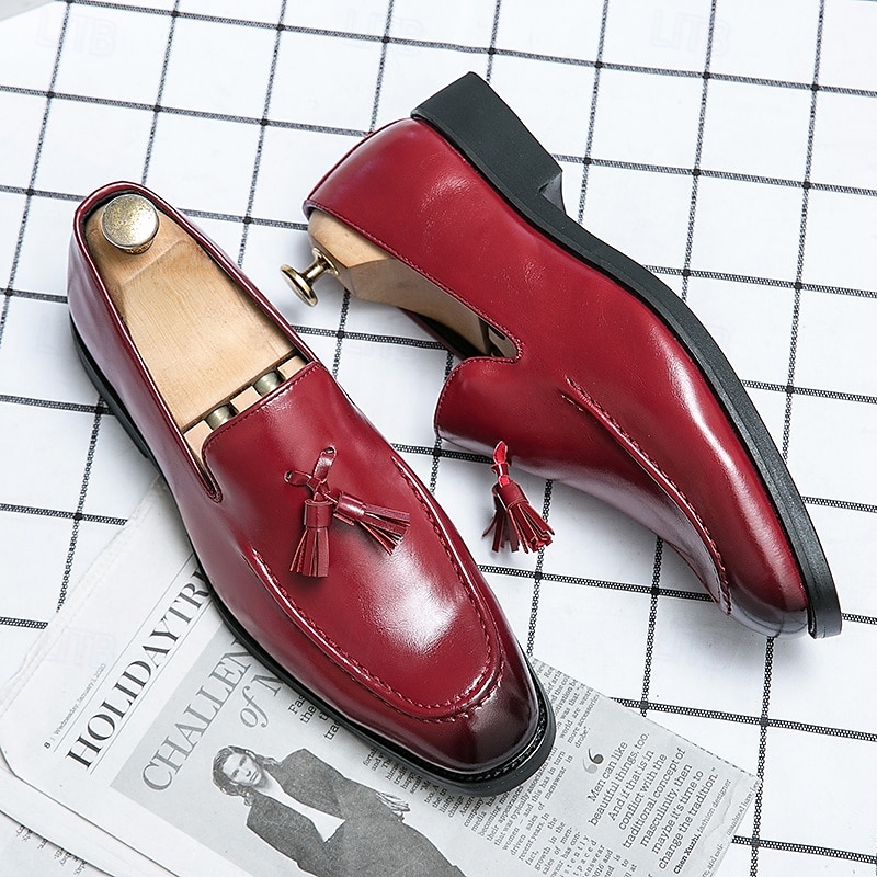 Rote Loafer aus Kunstleder für Herren mit Quastendetail – elegante Schlupfschuhe für formelle Anlässe und das Büro 2025 - $46.99 –P3