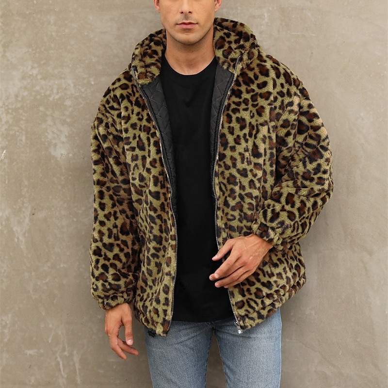 Herren Winterjacke Fleecejacke Mantel aus Kunstpelz Täglich Urlaub warm Tasche Vlies Herbst Winter Leopard-Druck Modisch Strassenmode Mit Kapuze Standard Gelb Blau Grün Jacken 2026 - $57.99 –P13