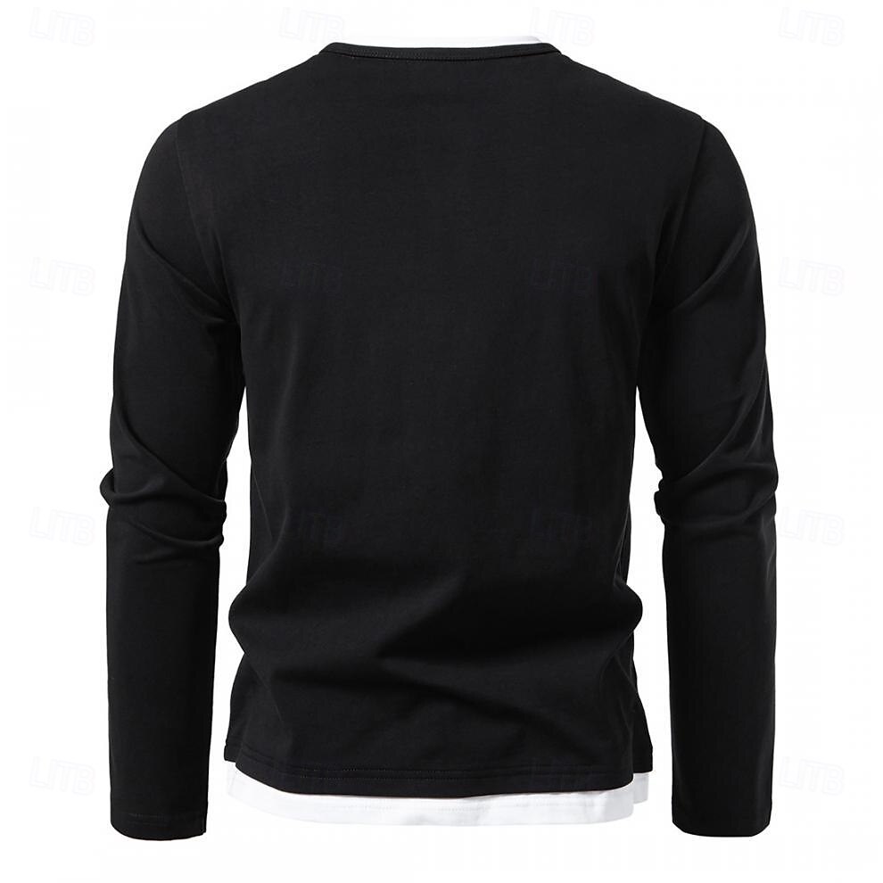 Herren T Shirt T-Shirt Langarmshirt Langarm Rundhalsausschnitt Frühling & Herbst Einfach Mode Designer Basic Falscher Zweiteiler Urlaub Straße Ausgehen Dunkelgrau Schwarz Hellgrün Top T-Shirt für 2025 - $32.99 –P3