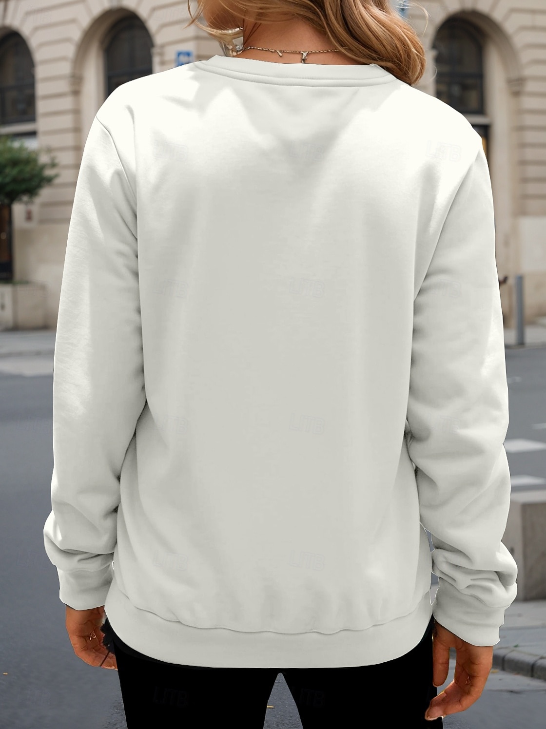 dámská mikina ležérní králík street dailywear crew potisk krku dlouhý rukáv bílý podzim zima 2025 - $24.99 –P2