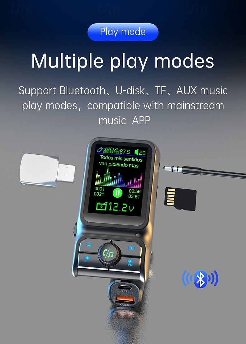 умное автомобильное зарядное устройство Bluetooth pd3.0 qc3.0 eq sound fm передатчик с цветным дисплеем aux автомобильный комплект windows bc85 2025 - $25.99 –P3