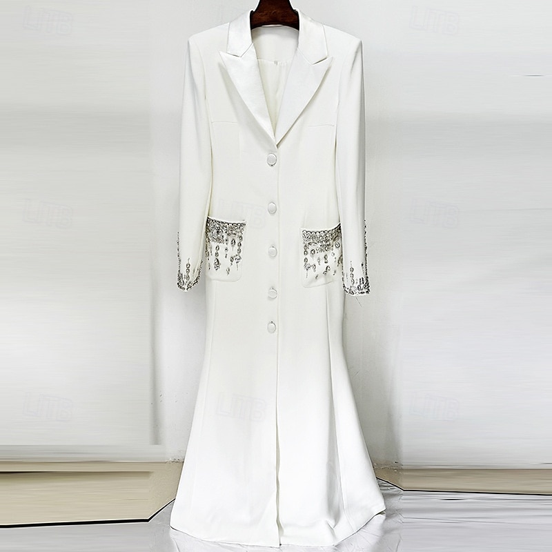 Blazer Preto e Branco A-Line Vestido de Festa Vintage Vestido de Terno Formal Casamento Comprimento do Chão Manga Longa Gola Camisa com Glitter de Strass 2025 de 2025 por $199.99 –P5