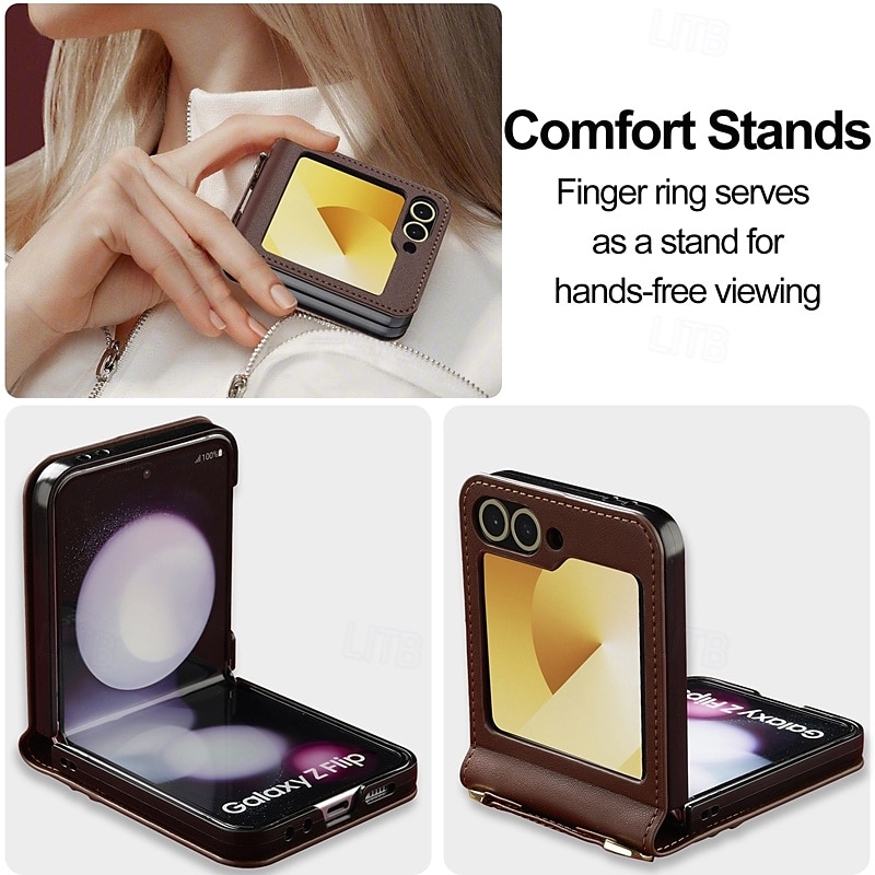 Phone Case For Samsung Galaxy Z Flip 7 Z Flip 6 Z Flip 5 Z Flip 4 Z Flip 3 Back Cover with Lanyard Card Slot Shockproof Retro TPU PU Leather 2026 - $18.99 –P3