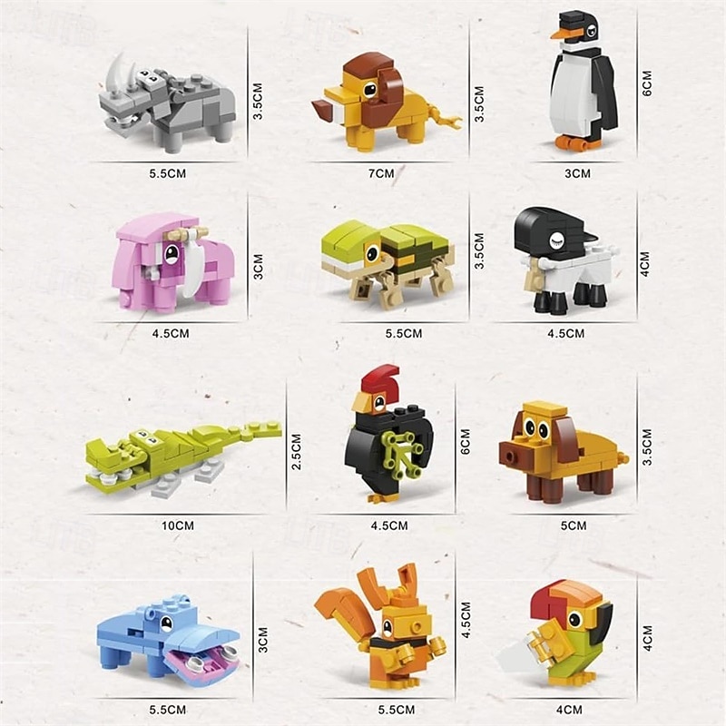 12 v 1 mini stavebnice zvířátek sada kostek na kostky pro děti do zoo z říše zvířat 2025 - $53.99 –P2