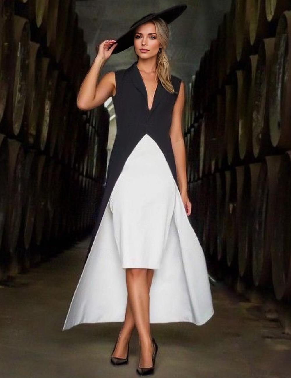 Robe de cocktail Fourreau  Colonne Robe en smoking Robe élégante Formelle Longueur au sol Sans manches Col en V Crêpe extensible avec fente Robes de 2025 ? $150.99 –P5