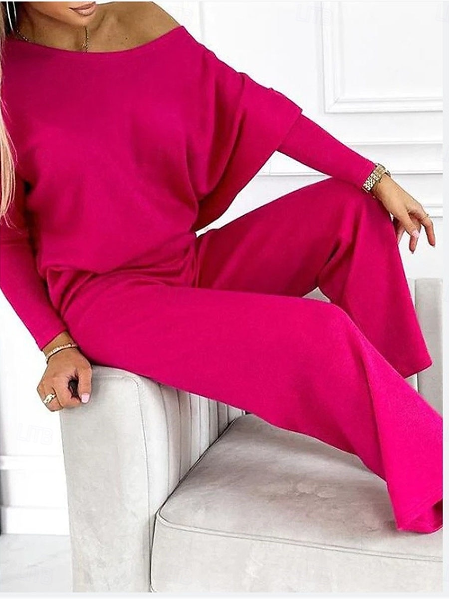 ensemble de vêtements de détente pour femmes, haut à manches longues à une épaule et jogging, costume décontracté confortable, gris clair neutre, loisirs à domicile, vêtements quotidiens, mode de 2025 ? $28.99 –P4