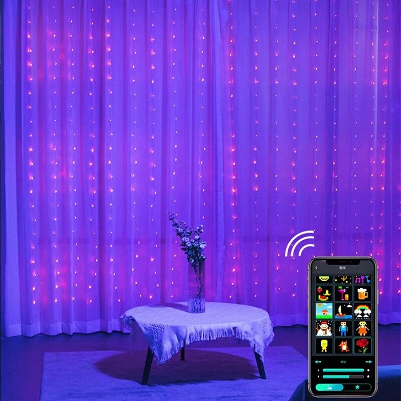 Christmas Magic LED Curtain Light Bluetooth Control APP Point Control Leather String Lights 2x2m 200LEDs 3x3m 300LEDs Christmas Wedding Holiday Home Bedroom Living Room Balcony Waterproof Decoration 2025 - $90.99 –P6