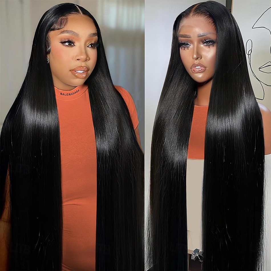 38 Inch Human Hair Wig HD Lace Front Pre Plucked Straight Glueless 38 Inch Straight Lace Front Wigs Human Hair 200 Density HD  main image 4