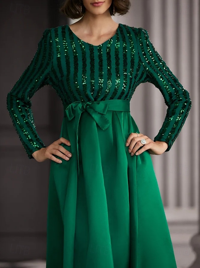 dámské maxi šaty polospolečenské šaty jednobarevná móda romantická svatební párty kancelář patchwork zip s dlouhým rukávem šaty do výstřihu regular fit zelená jaro podzim s m l xl xxl 2025 - $68.99 –P5