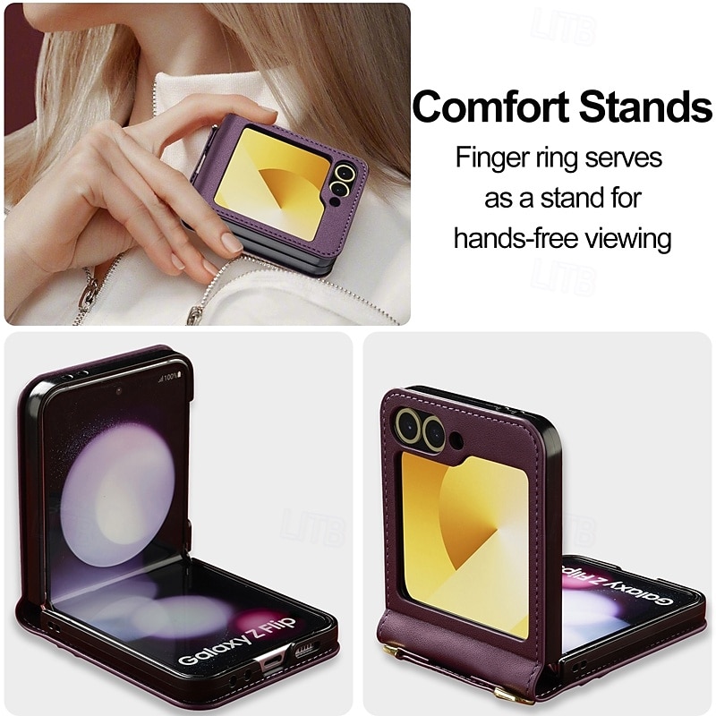 Phone Case For Samsung Galaxy Z Flip 7 Z Flip 6 Z Flip 5 Z Flip 4 Z Flip 3 Back Cover with Lanyard Card Slot Shockproof Retro TPU PU Leather 2026 - $18.99 –P1