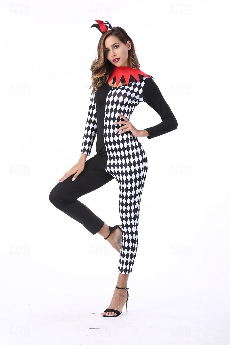 cyrk Żartowniś Klaun Strój karnawałowy Kostium Kombinezon zentai Dla dorosłych Damskie Cosplay Spektakl Impreza Halloween Karnawał Mardi Gras Łatwy kostium karnawałowy 2025 - $51.99 –P3