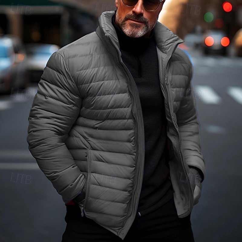 Men's Winter Coat Puffer Jacket Quilted Jacket Transition Jacket Pocket Cotton Pocket Vacation Daily Wear Date Regular Fashion Casual Comfortable Thermal Warm Fall & Winter Solid / Plain Color Black 2025 - $30.99 –P3