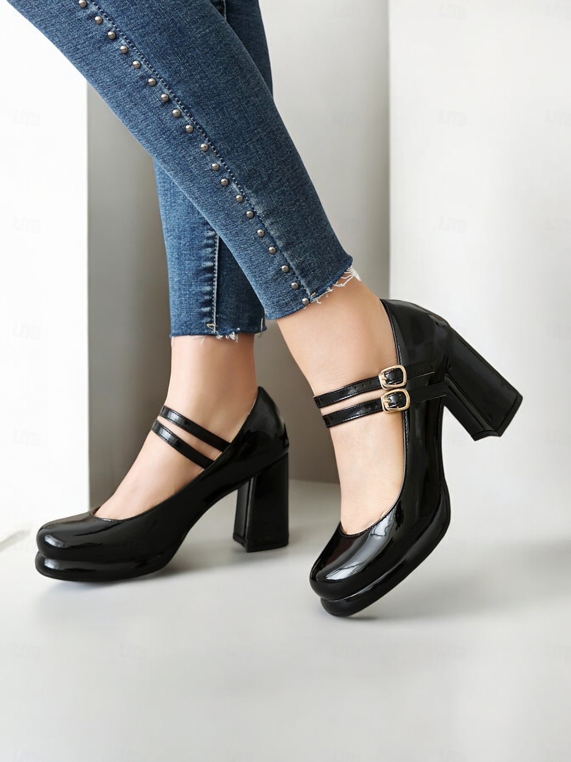 dámské retro podpatky mary jane s dvojitým páskem - lakované boty s blokovým podpatkem pro outfity inspirované vintage 2025 - $59.99 –P2