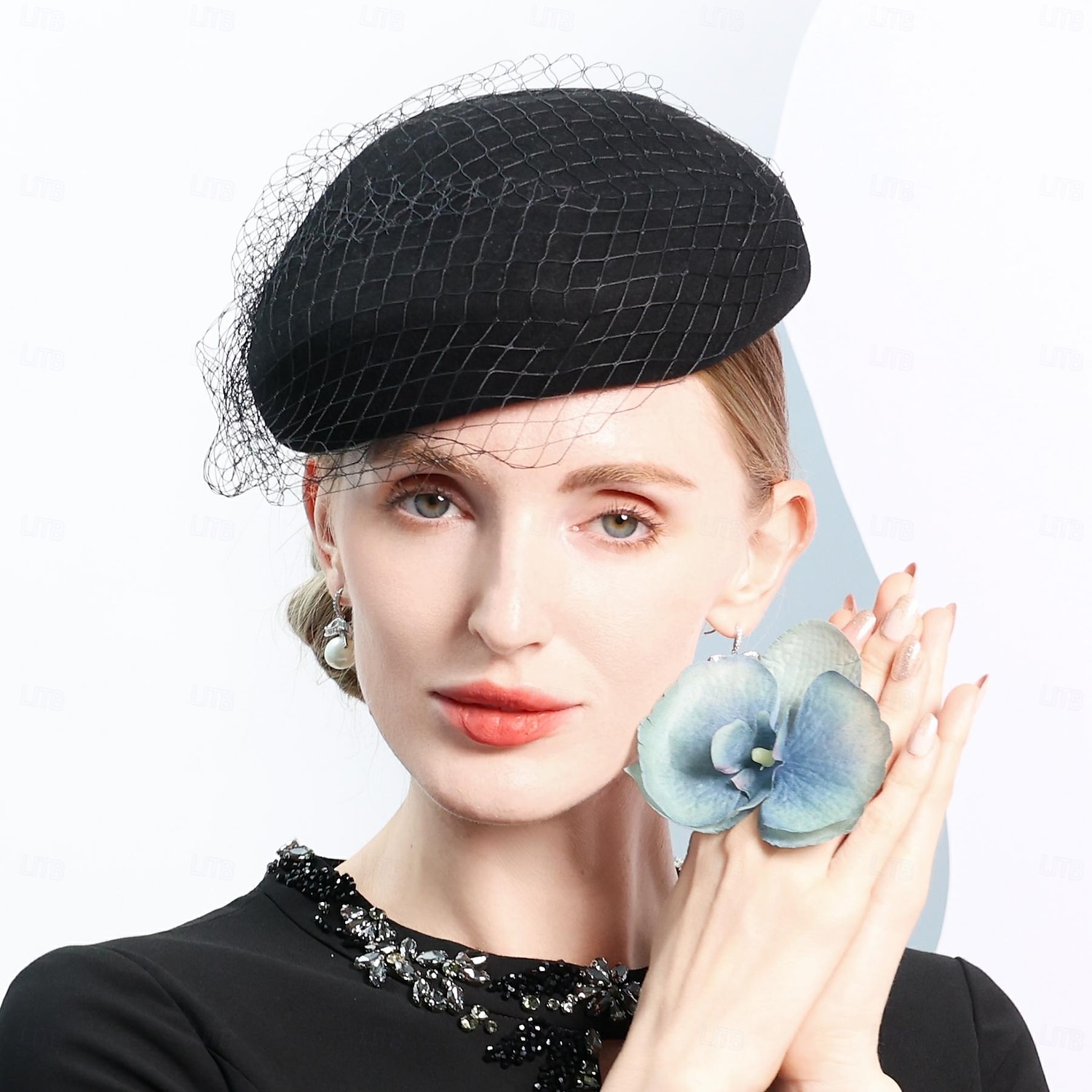 czapki 100% wełniany beret kapelusz melonik / kapelusz typu cloche wesele przyjęcie herbaciane eleganckie wesele z czystym kolorem tiulu nakrycie głowy 2025 - $35.99 –P8