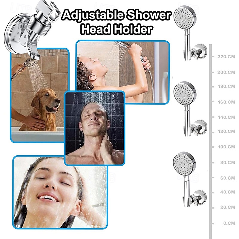 Shower Head Holder Suction Cup Shower Head Holder Adjustable Height Wall Mount Shower Wand Holder Bracket ABS Removable Handheld Shower Head Holder Silver 2025 - $7.99 –P7