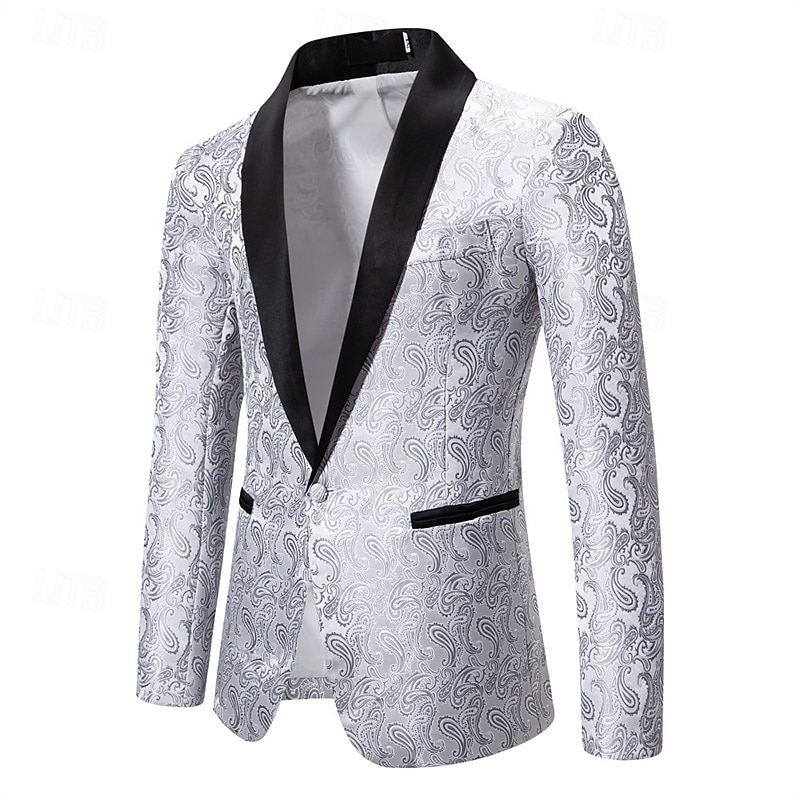 Bărbați Blazer Afaceri Petrecere cu cocktail Petrecere Nuntă Modă Casual Primăvara & toamnă Poliester Imprimeu Paisley Buzunar Nasturi Comfortabil Cu Un Nasture Blazer Argintiu Gri Închis Negru Alb 2026 - $60.99 –P19