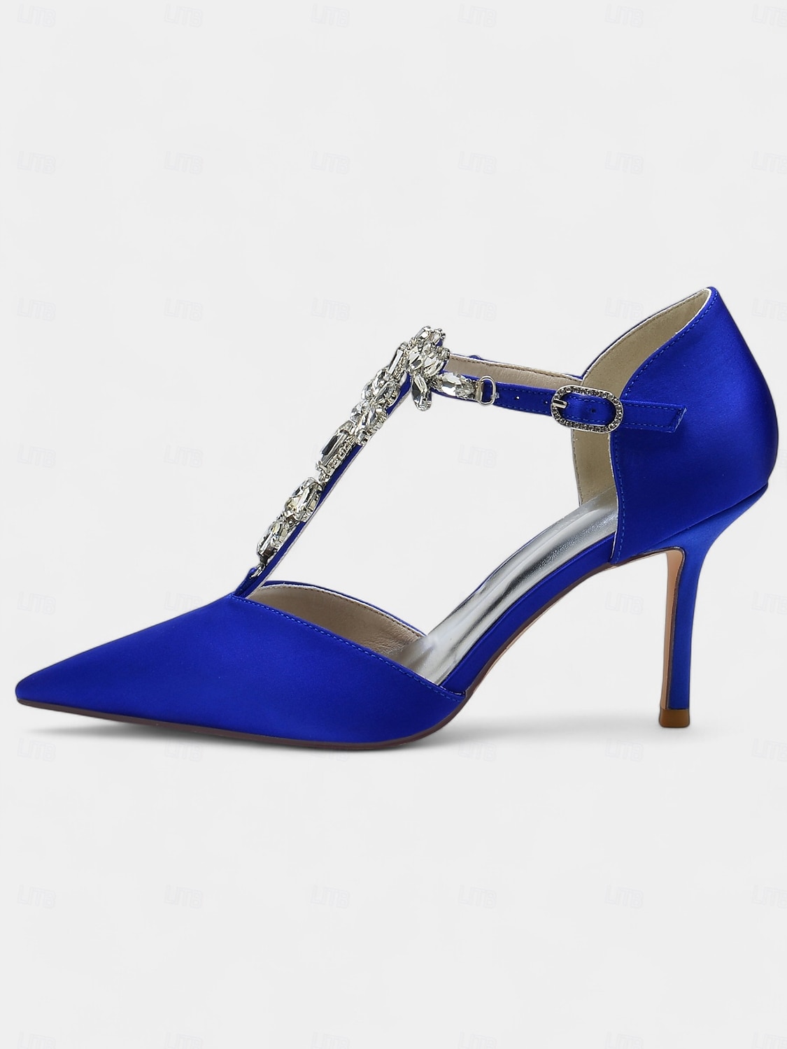 Escarpins à brides en satin bleu marine pour femmes – chaussures de cocktail à bout pointu avec ornements en cristal pour mariages et soirées de 2025 ? $64.99 –P7