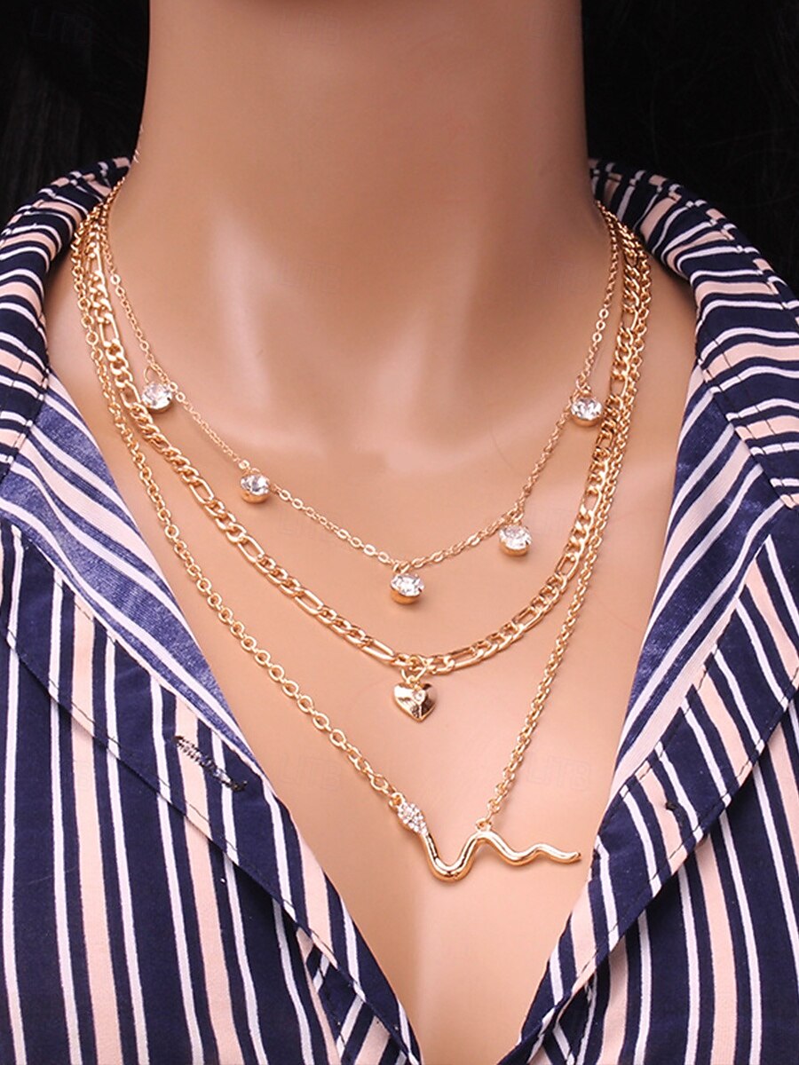 choker náhrdelník chrom zlatý dámský elegantní umělecký vrstvený náhrdelník pro svatební hostinu valentýna 2025 - $11.49 –P1