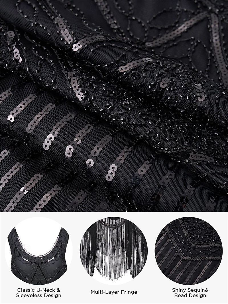 Roaring 20s 1920s Knee Length Flapper Dress Outfits Cocktail Dress Sleeveless The Great Gatsby Flapper Girl Wedding Guest Sequins Feather Fringe Scoop Neck Fancy Dress Women's Carnival Costume 7 PCS 2026 - $83.99 –P5