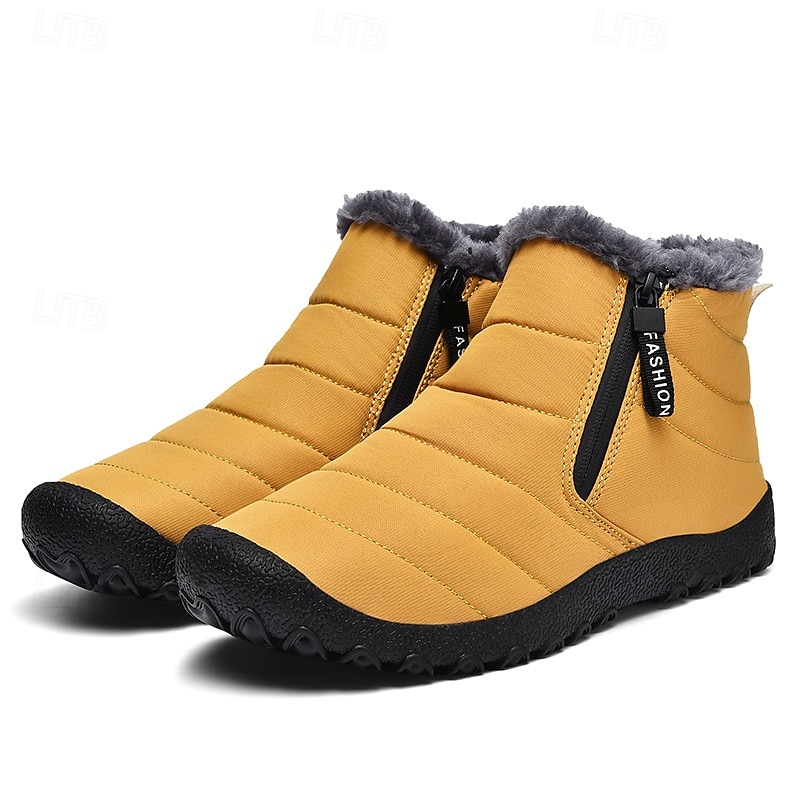 Botas de nieve de invierno amarillas para hombre: impermeables, con forro de piel, cierre de cremallera, botines cálidos antideslizantes para clima frío 2025 - $46.99 –P1