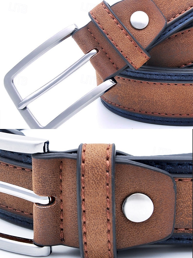 tvåfärgade mäns bälte i konstläder | snygg brun och blå design med metallspänne för vardags- och högtidskläder 2026 - $14.99 –P4