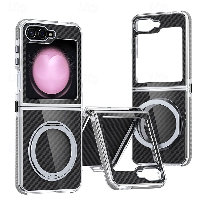 telefon Carcasă Pro Samsung Galaxy Z Flip 7 Z Flip 6 Z Flip 5 Zadní kryt se stojánkem Nárazuvzdorné Retro Uhlíkové vlákno PC 2025 - $25.99 –P1