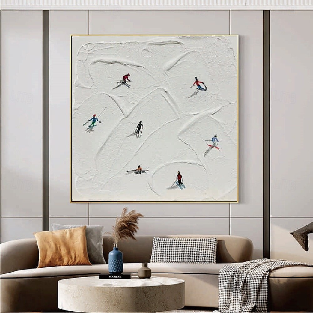 Skisport Leinwandgemälde handgemachte Winterdekoration Textur Skifahren Ölgemälde handgemalte Wandkunst Weihnachtsgeschenk Skifahrer auf schneebedeckten Bergen Kunstgemälde weißer Schnee Skifahren 2025 - $116.99 –P4
