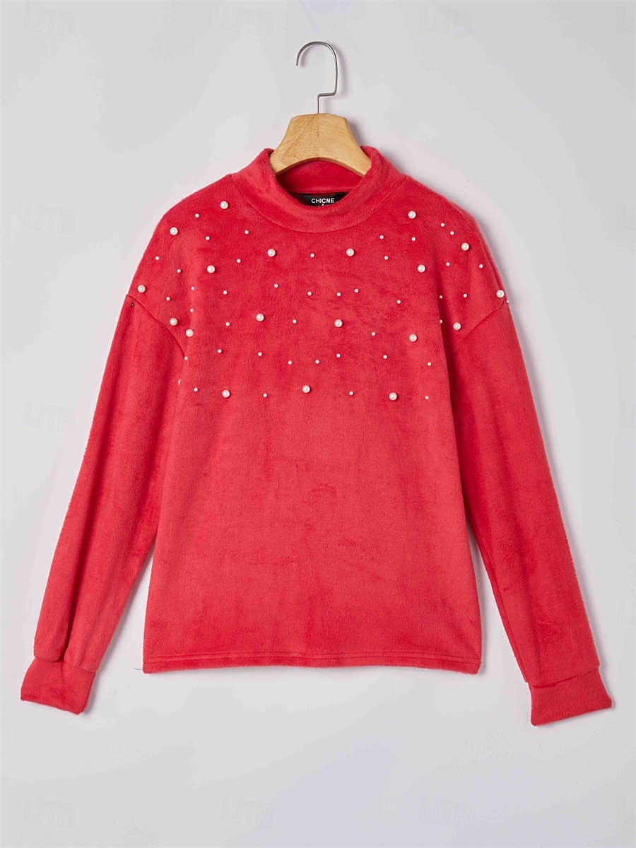 damebluse genser fuzzy høyhalset langermet komfort passform plysj varm uformell høst vinter 2025 - $29.99 –P1