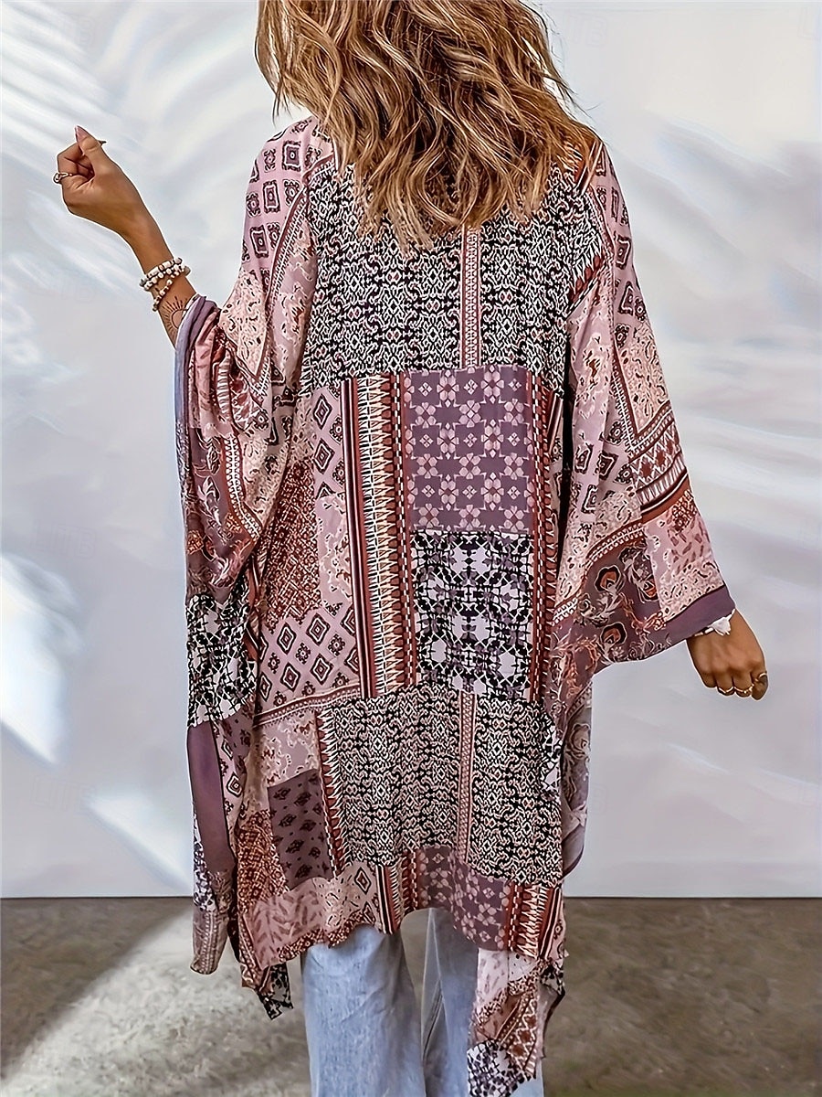 Robes de chambre habillées Vestes habillées Femmes Extérieur Rue Tenue quotidienne Élégant Occasionnel Imprimé Long Manteau Noir Violet Orange Printemps Automne Ouvert devant Sans Col Coupe régulière de 2025 ? $21.99 –P6