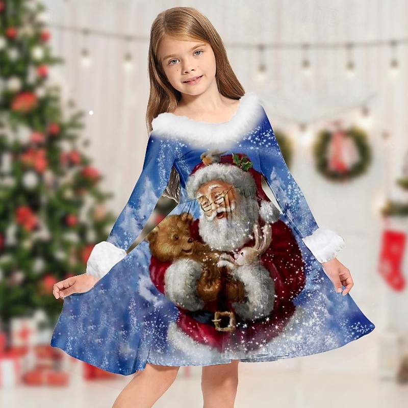 Copii Fete Rochie de Crăciun Rochie Rochie cu fulg de nea Mos Craciun Fiecare Om de Zăpadă Manșon Lung Casual Γούνινος Γιακάς Crewneck Elegant Adorabil Poliester Sub Genunchi Rochie casual Rochie 2025 - $24.99 –P5