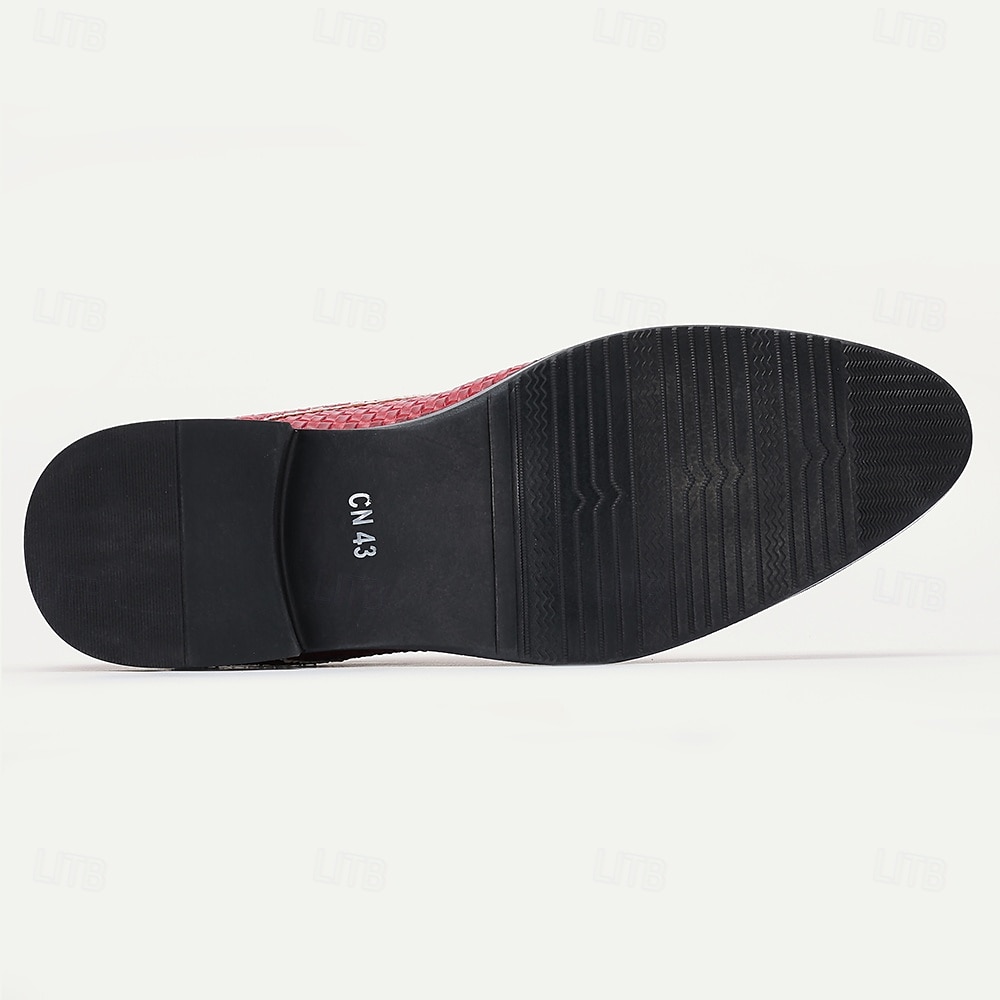 sapatos sociais masculinos de couro sintético vermelho trançado – oxfords elegantes com cadarço e detalhes em couro envernizado para ocasiões formais e casuais de 2025 por $54.99 –P7