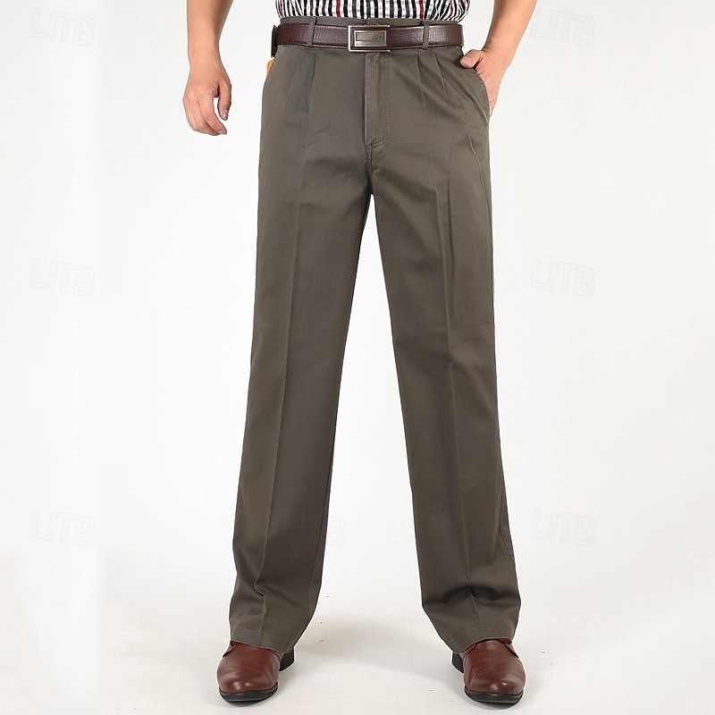 Men's Dress Pants Trousers Chinos Buttons Pocket Straight Leg Plain Comfort Formal Party Work Fashion Classic Style Black Navy Blue Micro-elastic 2025 - $39.99 –P10