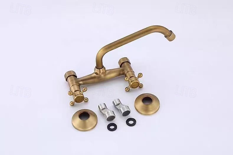 wastafelmengkraan wandmontage inbouw wastafelkraan geborsteld retro messing antiek kraan goud wijdverspreid wandmontage 2025 - $97.99 –P2