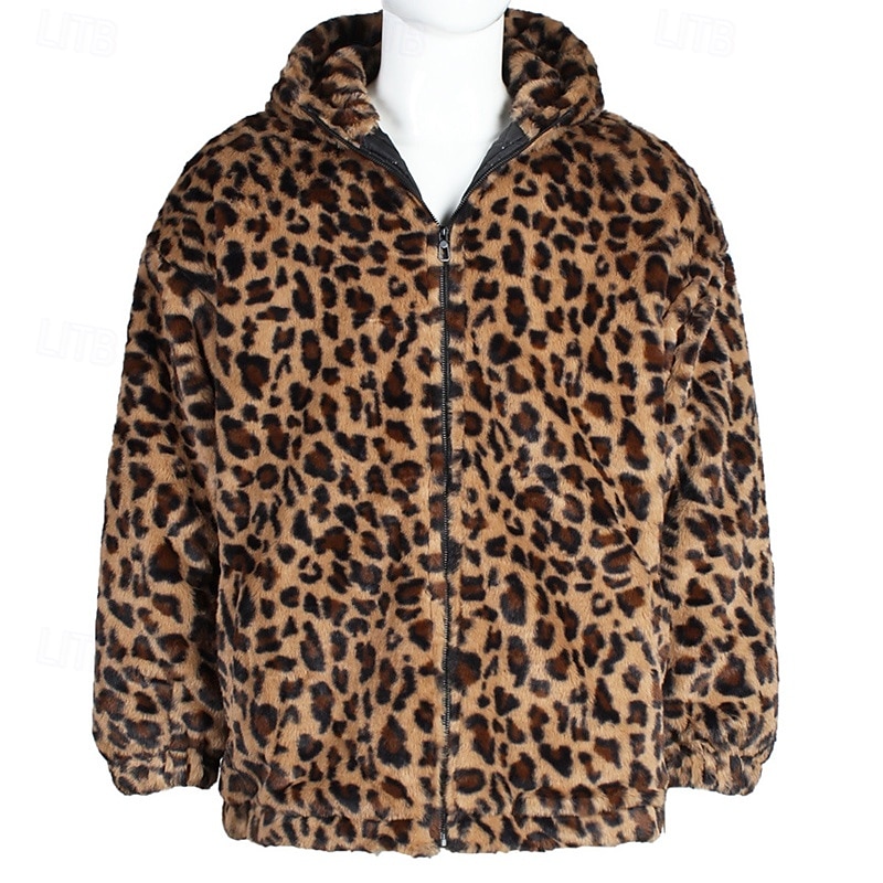 Herren Winterjacke Fleecejacke Mantel aus Kunstpelz Täglich Urlaub warm Tasche Vlies Herbst Winter Leopard-Druck Modisch Strassenmode Mit Kapuze Standard Gelb Blau Grün Jacken 2026 - $57.99 –P5